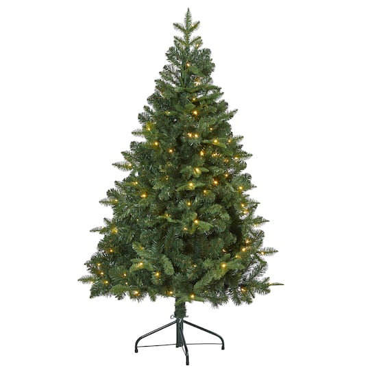 Nearly Natural 5 Foot Grand Teton Spruce With 514 Bendable Branches And 120 Clear Led Lights Pre-Lit Christmas Tree, One Size, Green